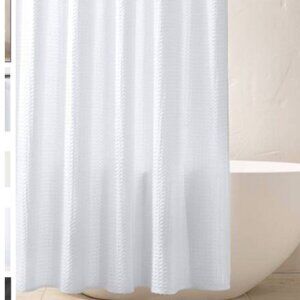 NEW White Waffle Knit Shower Curtain